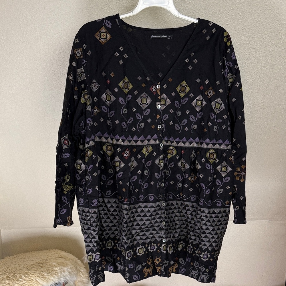 GUDRUN SJODEN Black/Multi colors Tunic/Top. Size XXL
